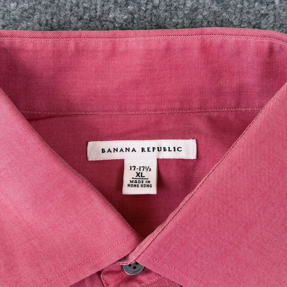 Banana Republic Shirt Mens 17 XL Pink Red Long Sleeve Button Up Cotton